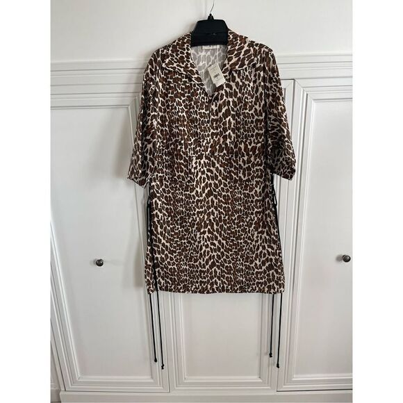 Tory Burch Reva Leopard Print Cotton‎ Poplin Shirtdress size 14 - Picture 4 of 10